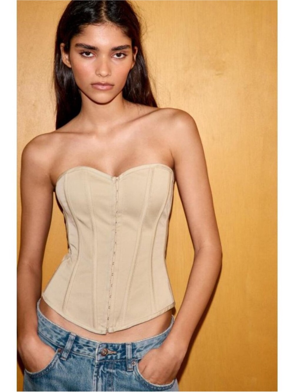 Zara Beige Strapless Corset Bandeau Top